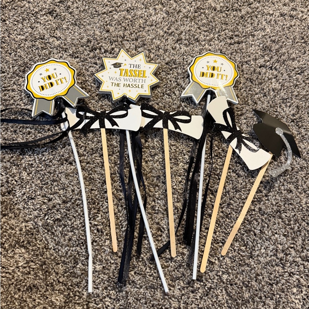 Graduation Party Cake Toppers - Black and Gold